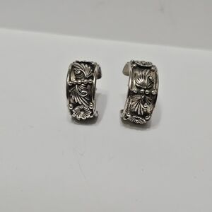 Sterling Silver Navajo Signed Pierced Half Hoop Huggie Earrings